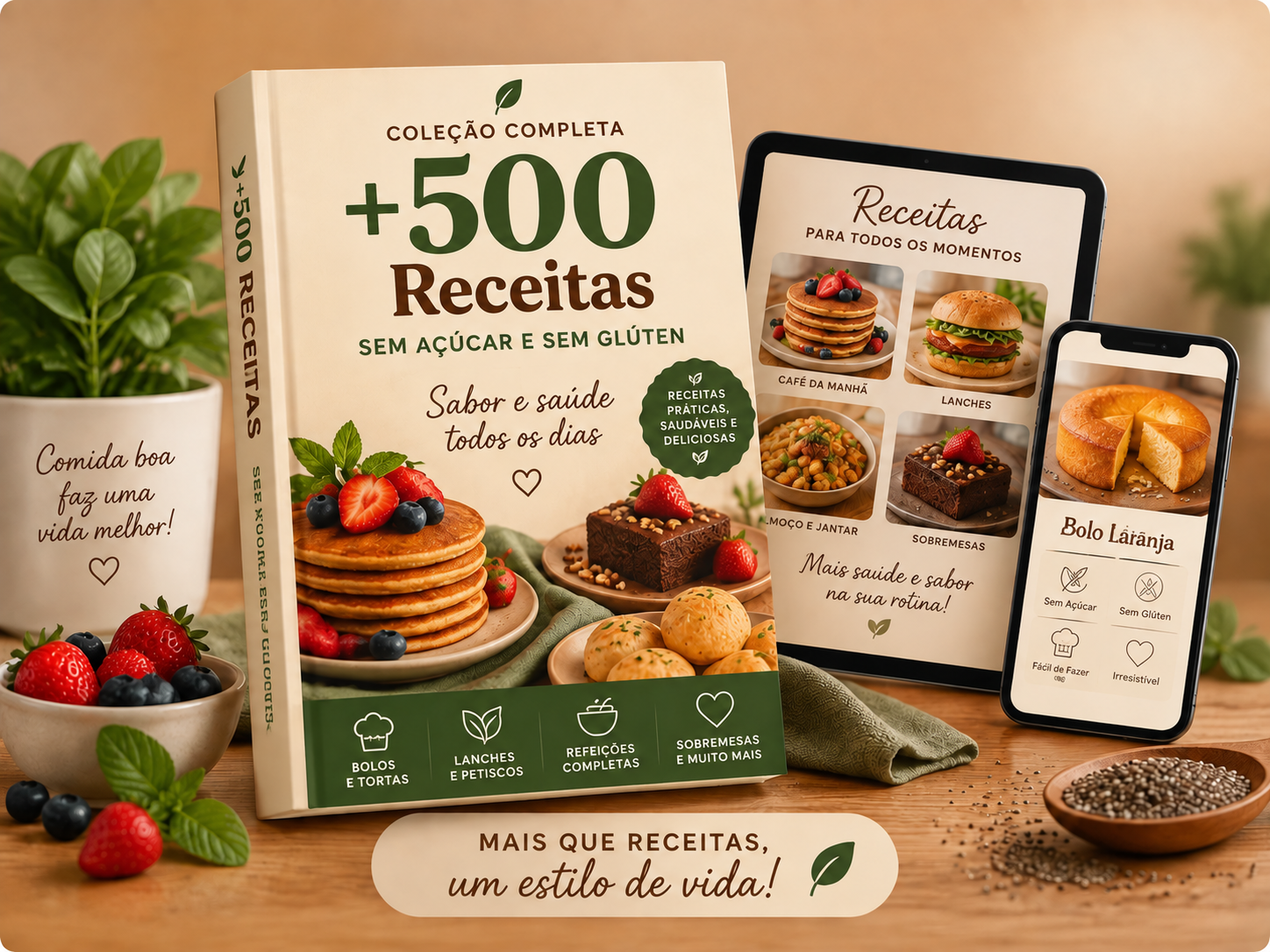 Foto do material +500 Receitas Sem Açúcar e Sem Glúten