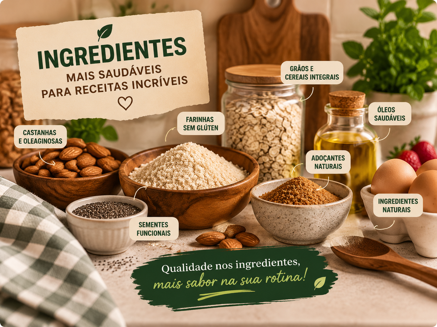 Foto de ingredientes + modo de preparo do material +500 Receitas Sem Açúcar e Sem Glúten