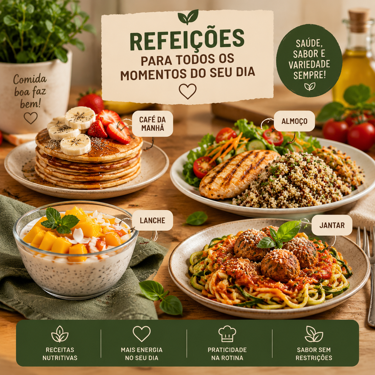 Foto de refeições do material +500 Receitas Sem Açúcar e Sem Glúten