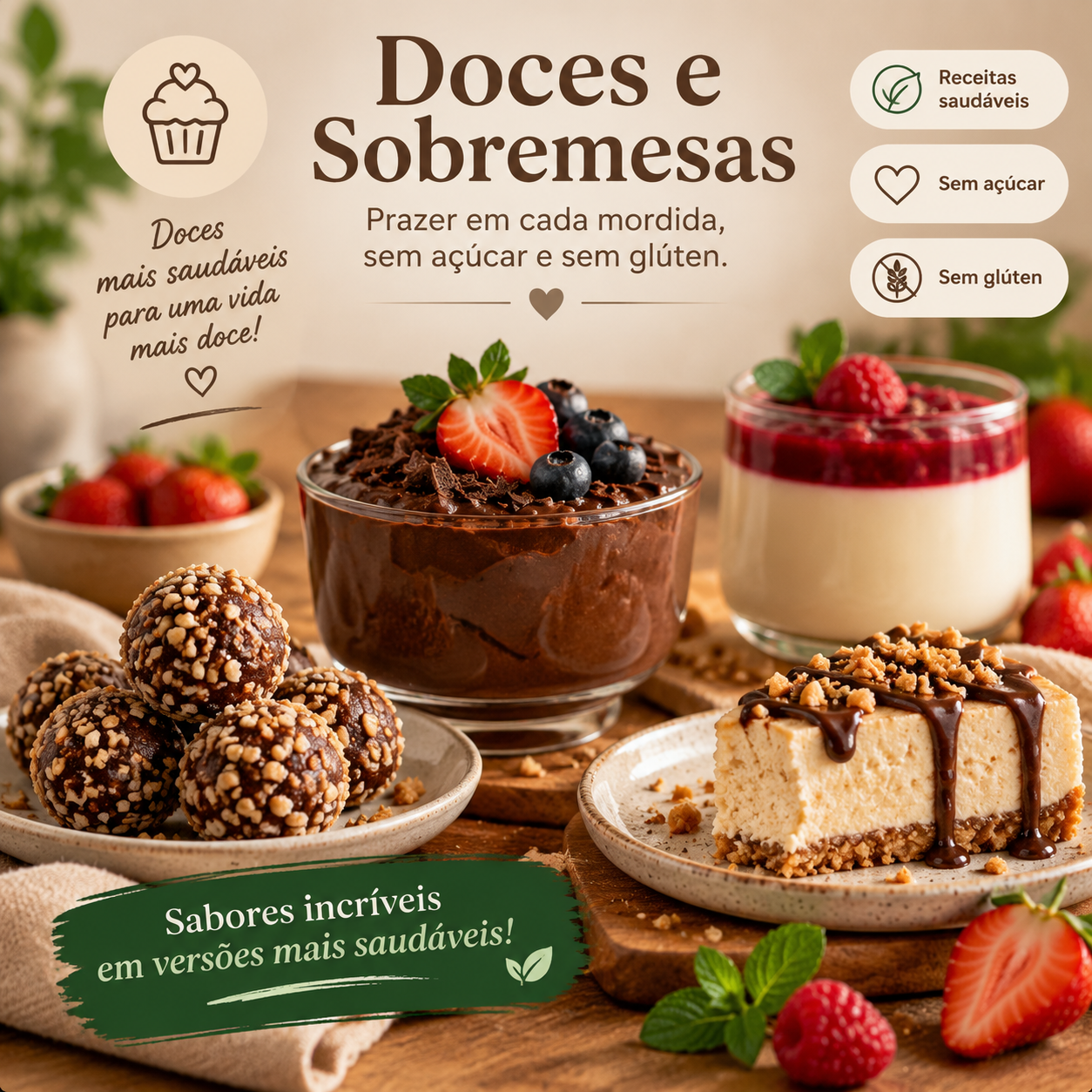 Doces e sobremesas do material +500 Receitas Sem Açúcar e Sem Glúten