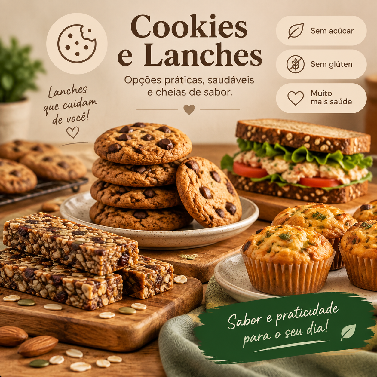 Cookies e lanches do material +500 Receitas Sem Açúcar e Sem Glúten