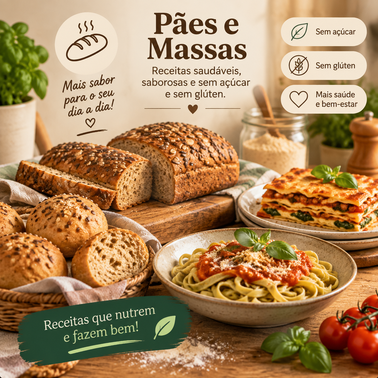 Pães e massas do material +500 Receitas Sem Açúcar e Sem Glúten