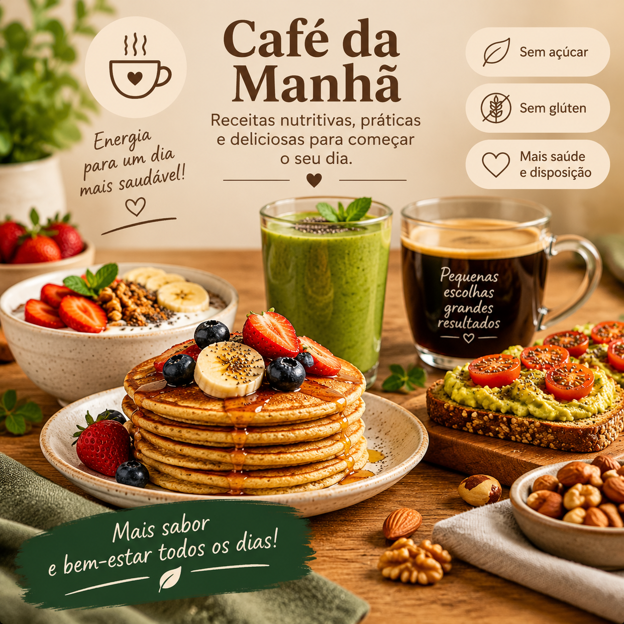 Receitas para cafés da manhã do material +500 Receitas Sem Açúcar e Sem Glúten